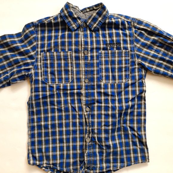 Kenneth Cole Reaction Boys Shirt Button Down Blue Black Plaid Long Sleeve 6-7 - Picture 1 of 12